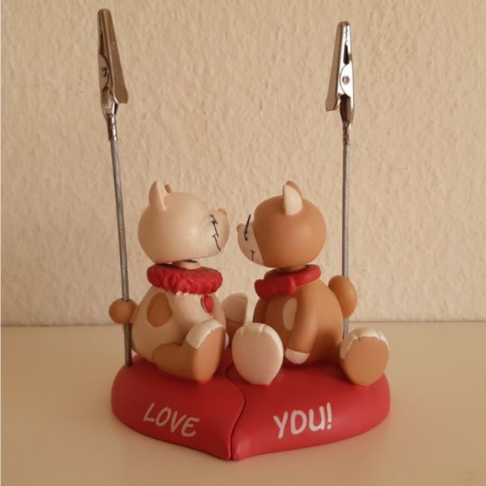 Adorable Cat Couple Photo Holder - Red and Brown
